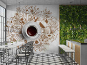 3D Doodle Morning Coffee Wooden Background Wall Mural Wallpaper GD 5560- Jess Art Decoration