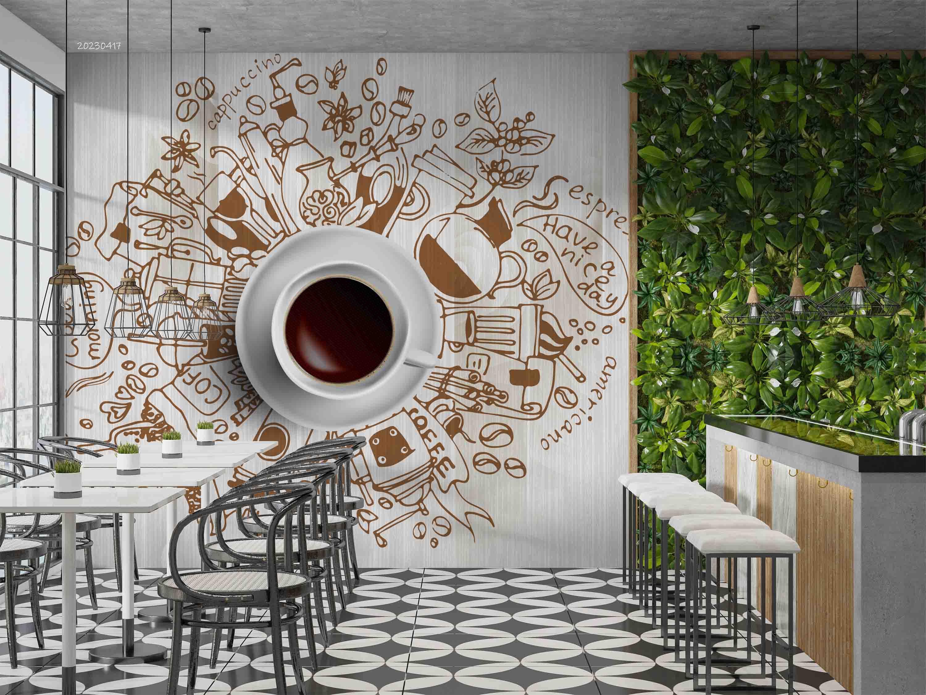 3D Doodle Morning Coffee Wooden Background Wall Mural Wallpaper GD 5560- Jess Art Decoration