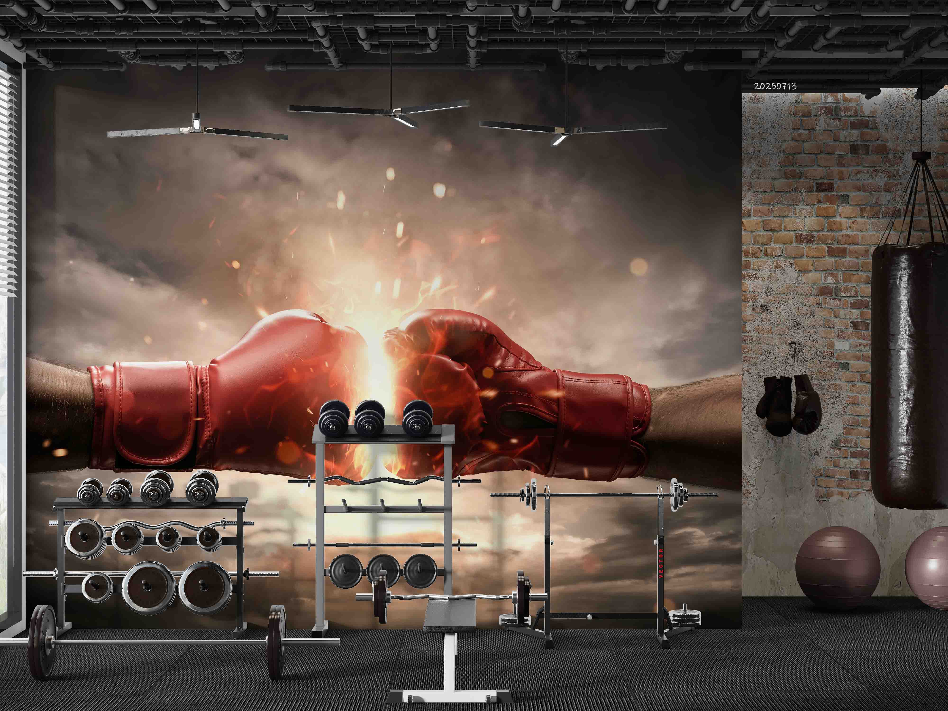 3D Gym Fitness Gymnasium Boxing Wall Mural Wallpaper 32