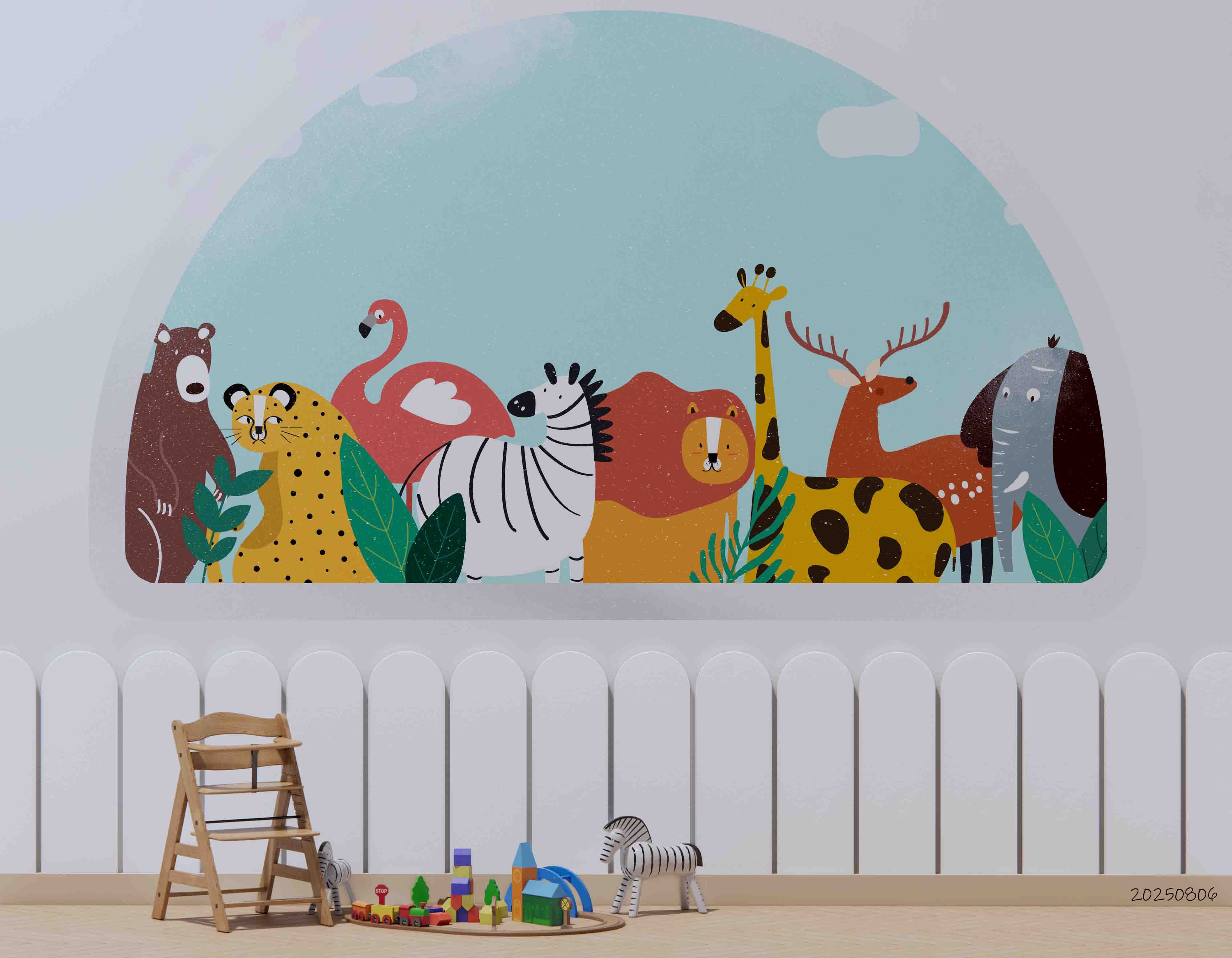 3D Childcare Nursery School Cartoon Kids Animals Wall Mural Wallpaper JN 63