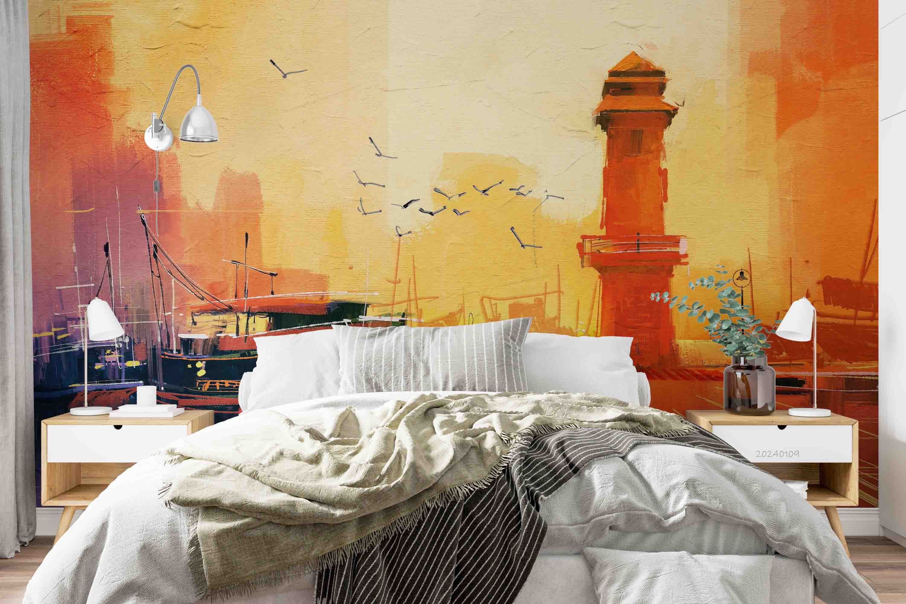 3D Oil Painting Sailing Sea Sea Mew Tower Sunrise Wall Mural Wallpaper YXL 120