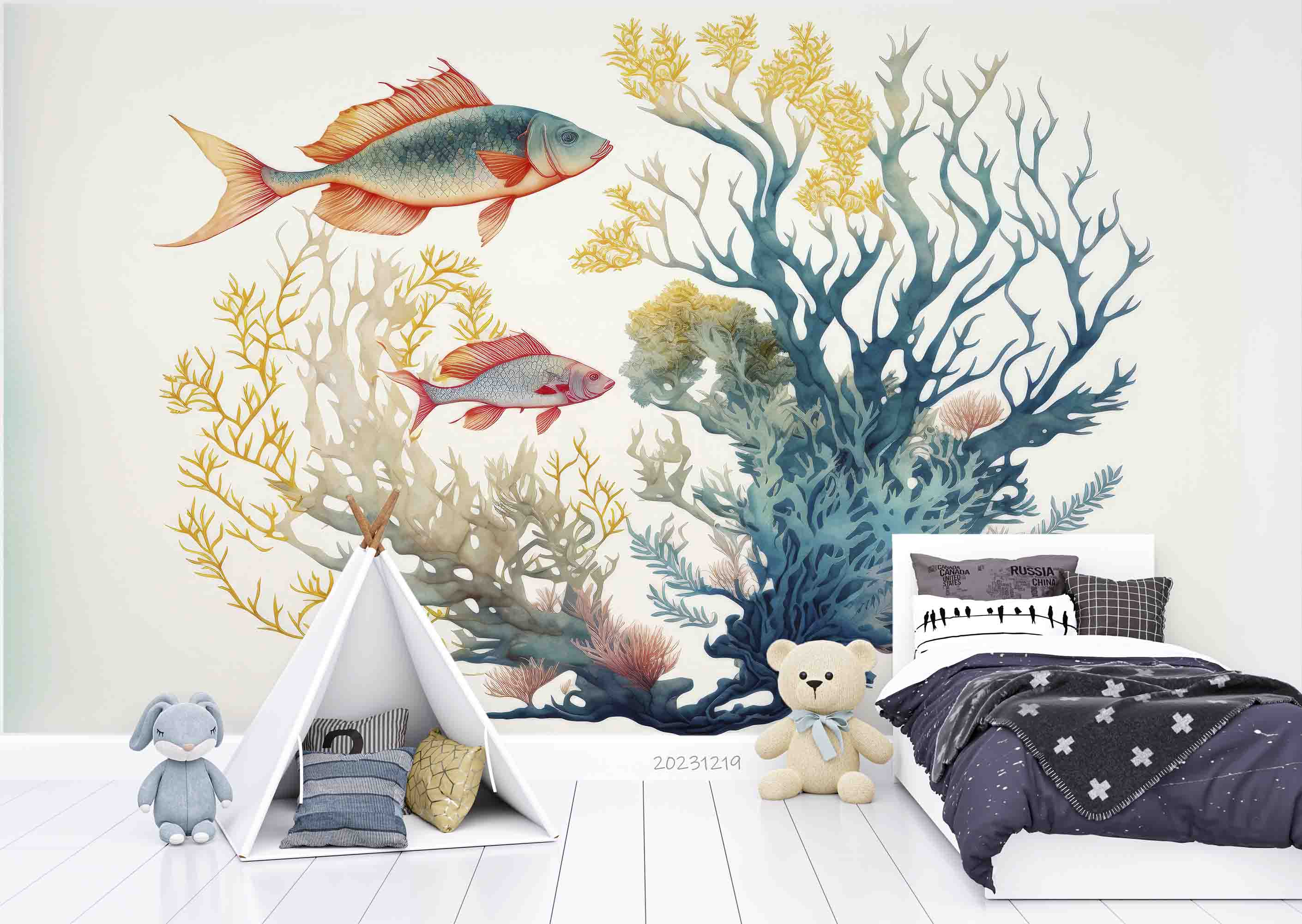 3D Animal Coral Sea Fish Wall Mural Wallpaper YXL 26