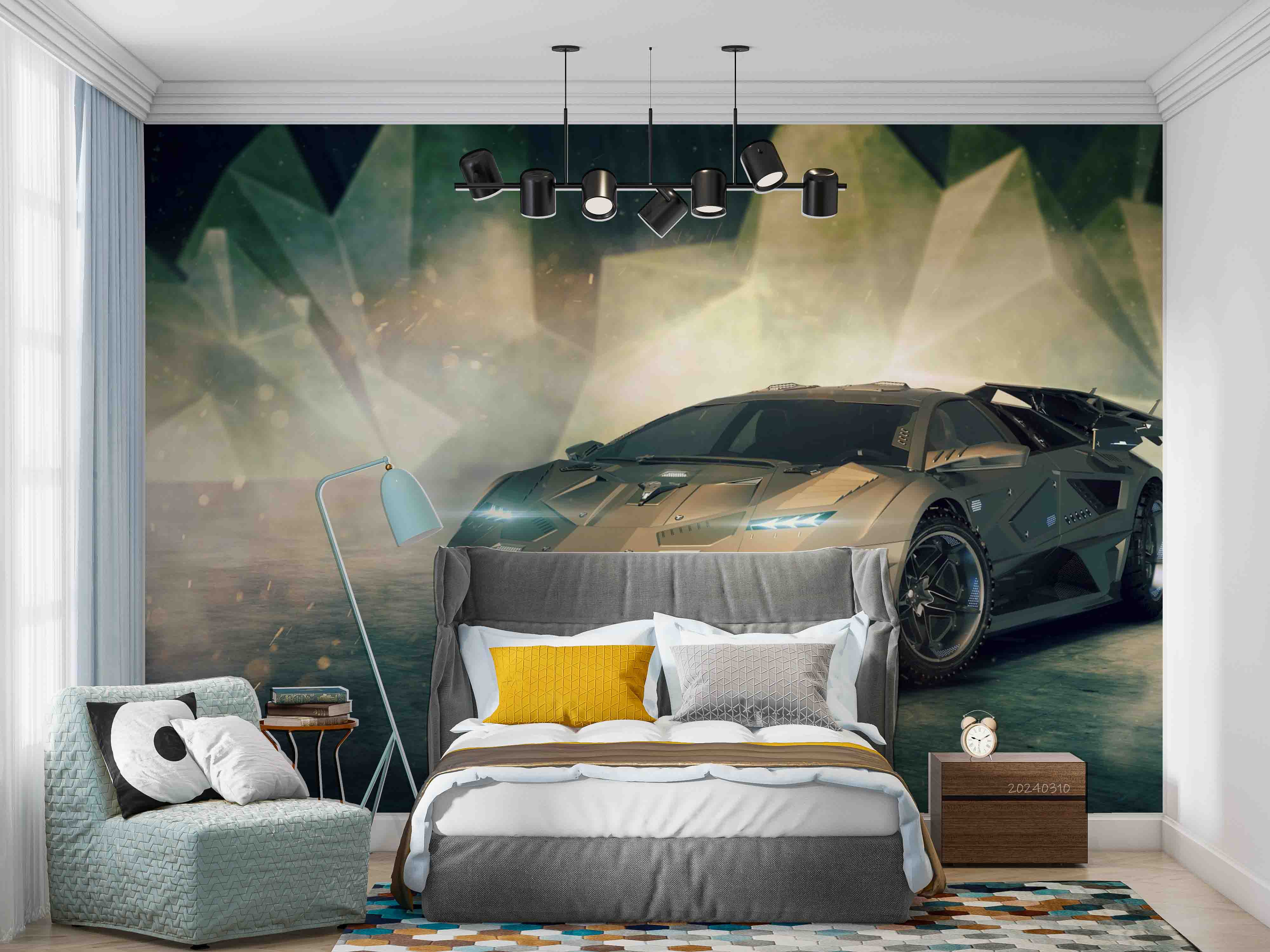 3D Brown Sports Car Wallpaper Wall Mural Wall Decor Wall Art Wall Sticker Remoable Wallpaper