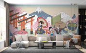 3D Vintage Japanese Landscape People Bridge Green Tea Wall Mural Wallpaper GD 4606- Jess Art Decoration