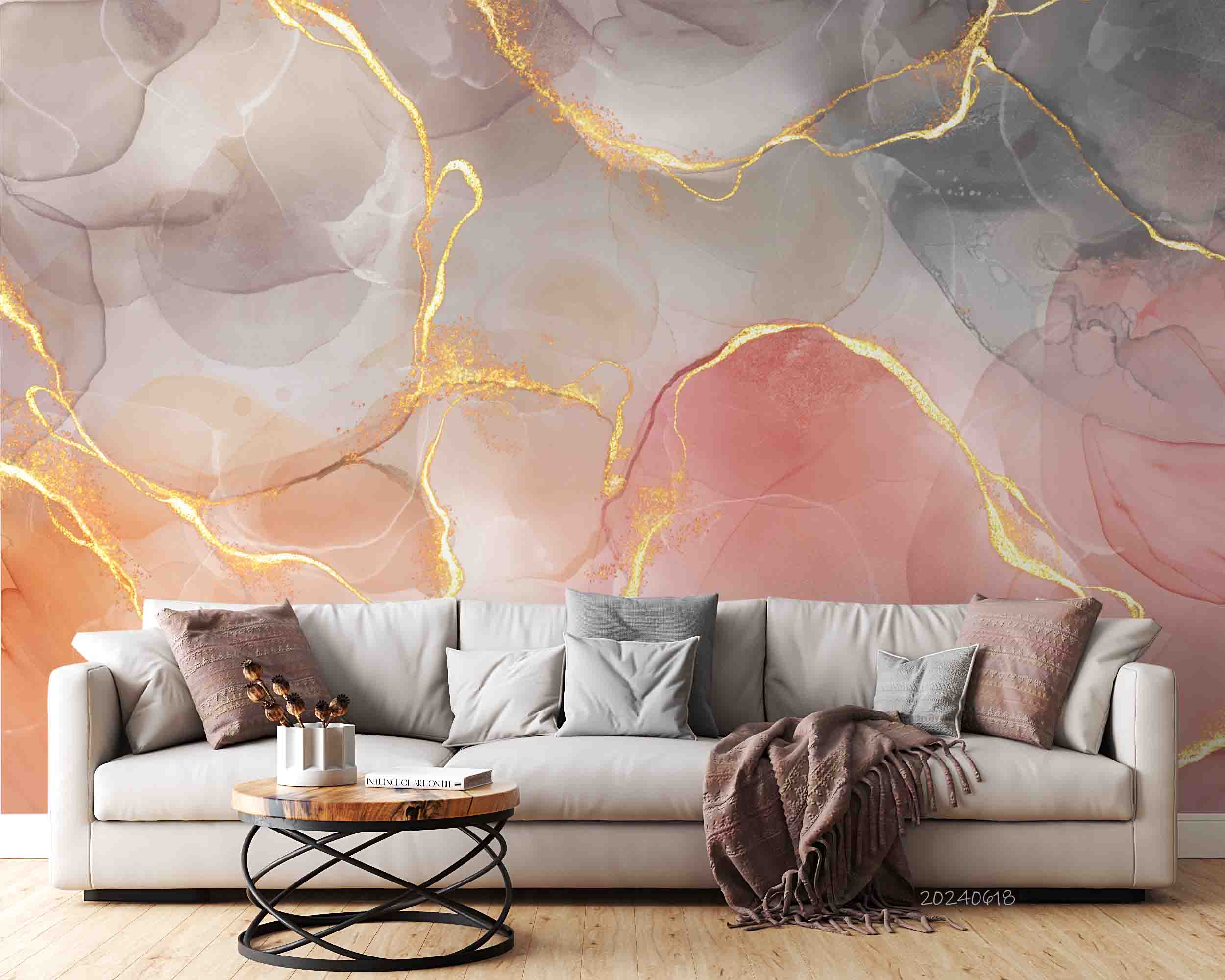 3D Abstract Damaskeen Gold Dust Ellipse Wall Mural Wallpaper YXL 626