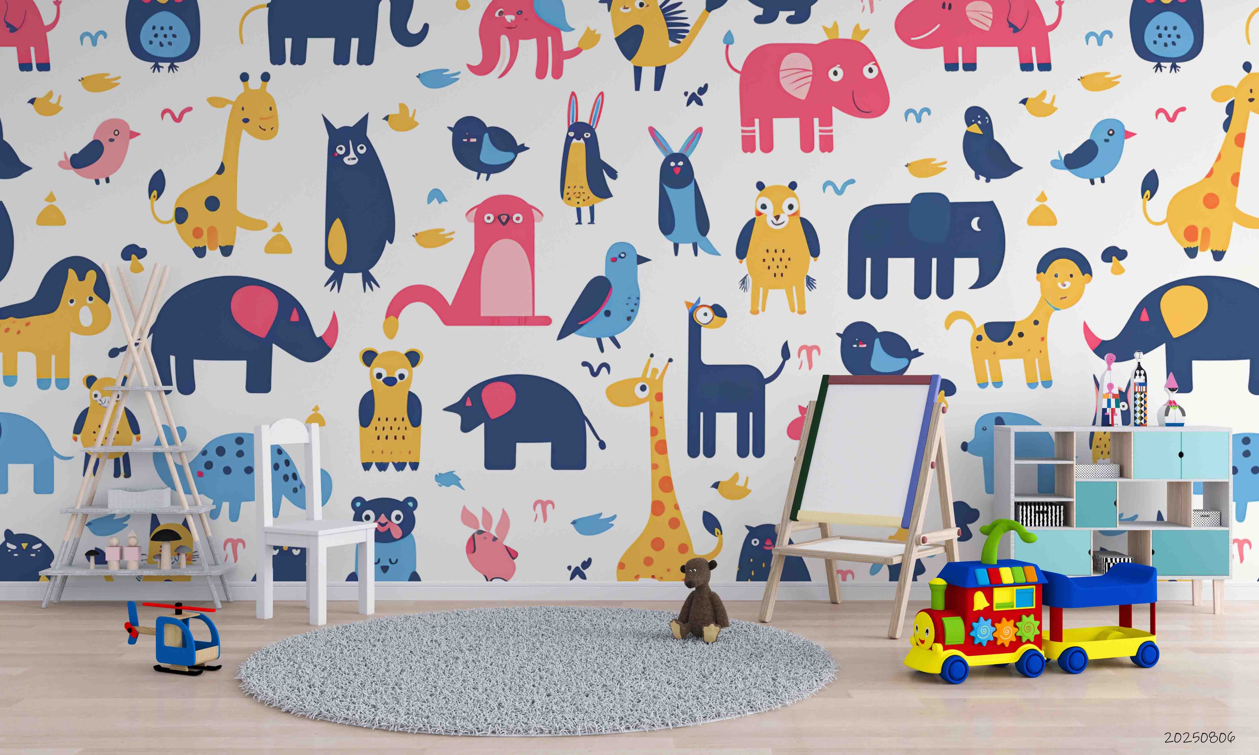3D Childcare Nursery School Cartoon Animals Kids Pattern Wall Mural Wallpaper JN