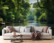 3D Forest Tree Leaf Stone Sea Green Wall Mural Wallpaper YXL 697