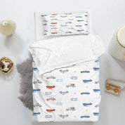 3D Car Bus Letter White Quilt Cover Set Bedding Set Duvet Cover Pillowcases 1334