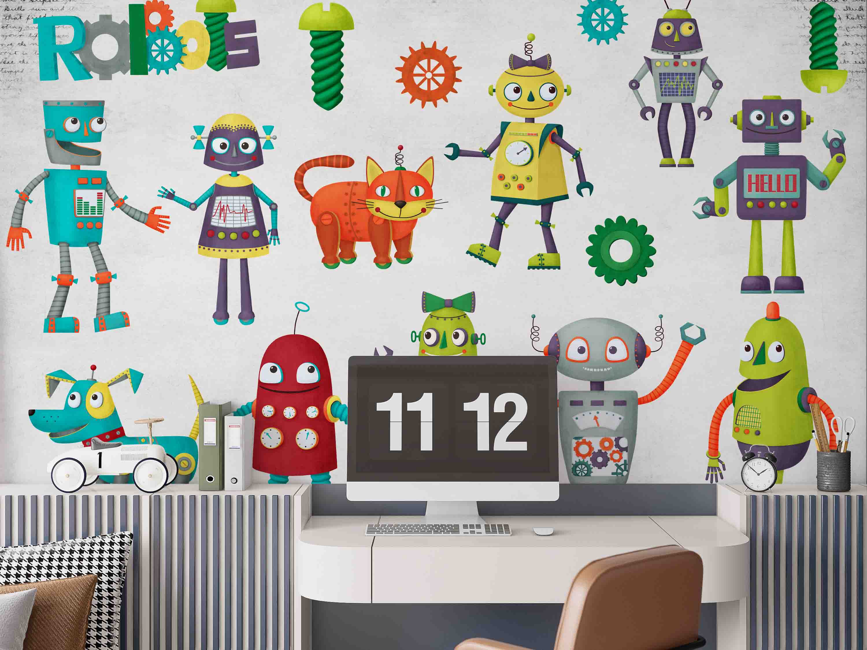 3D Robot Character Mural robot character kids mural wall mural wallpaper for kids room