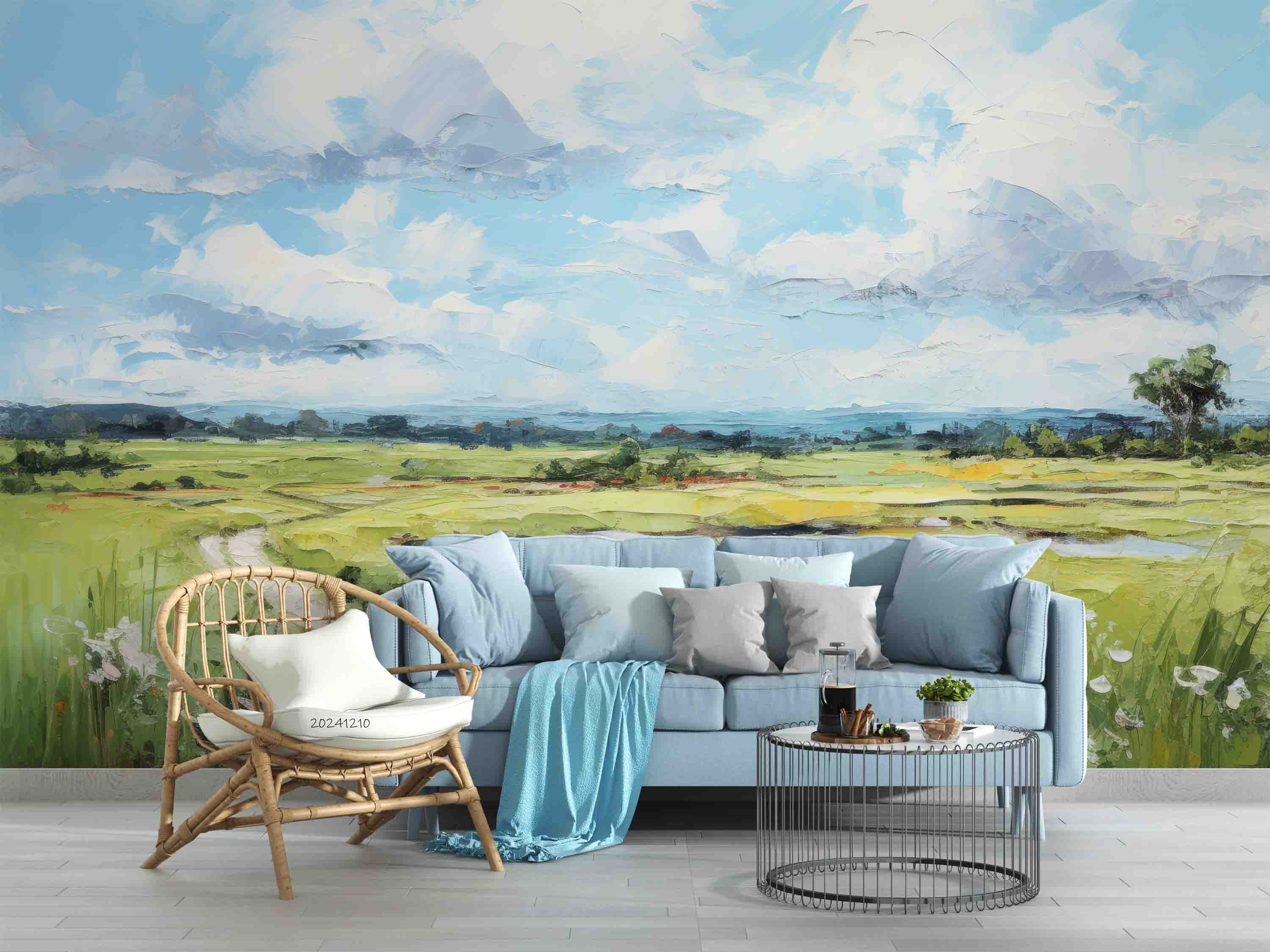 3D Sky Grassland Landscape Oil Painting Wallpaper Wall Mural Wall Decor Wall Art Wall Sticker Remoable Wallpaper LQH 9