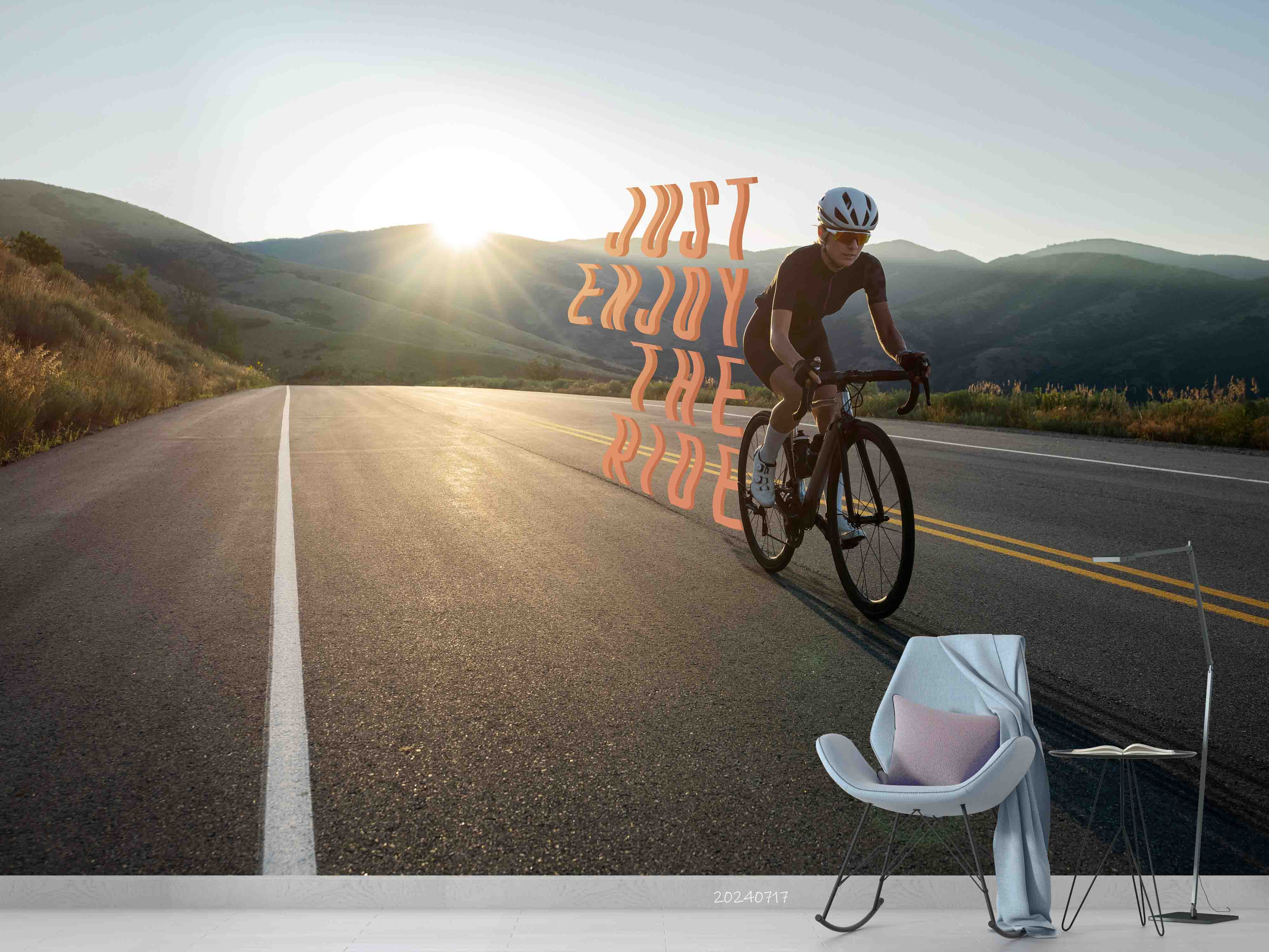 3D Mountain Sunlight Road Cycling Sky Wall Mural Wallpaper YXL 69
