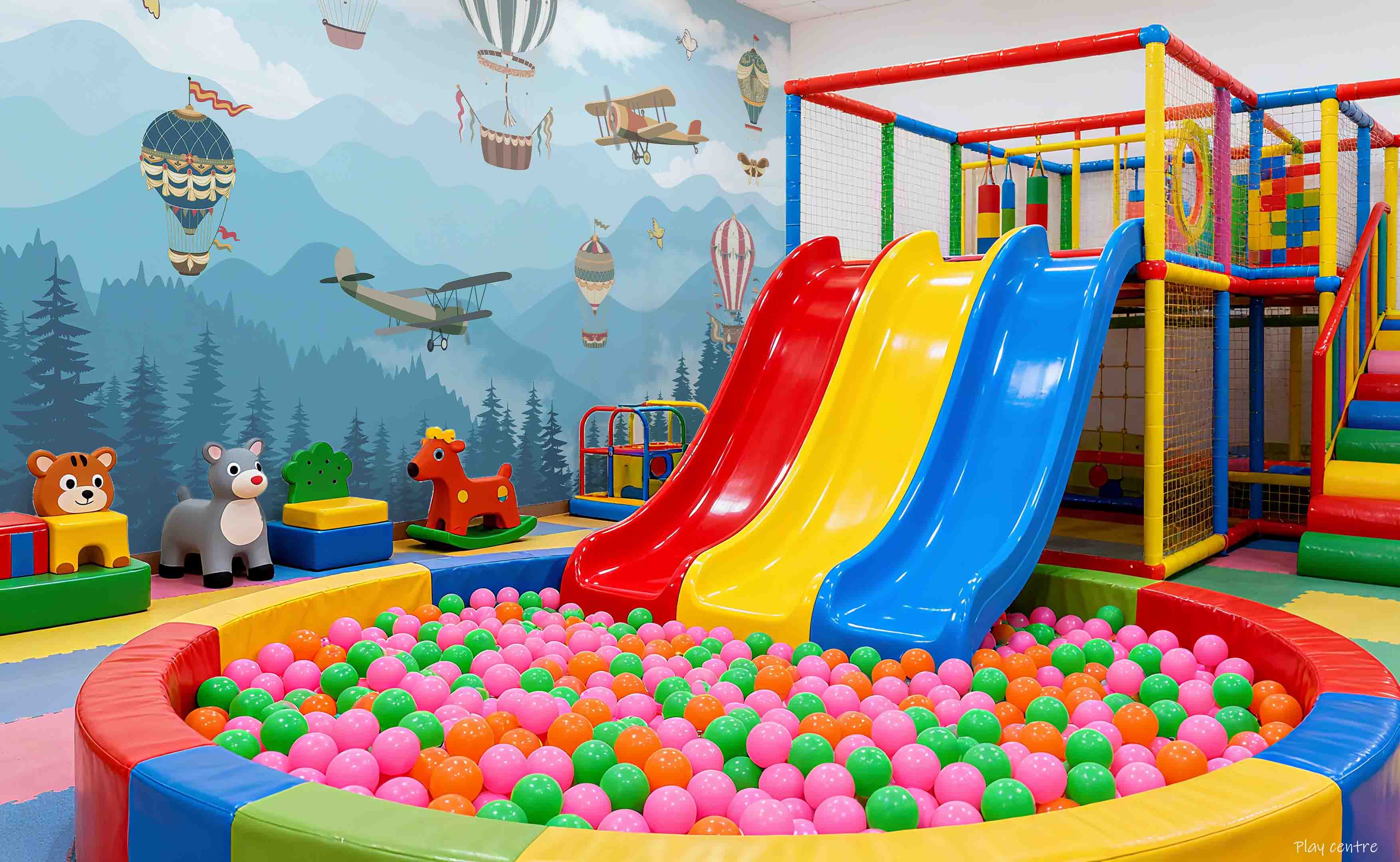 3D Play Centre Amusement Park Funfair Carnie Scenery Fire Balloon Wall Mural Wallpaper 1