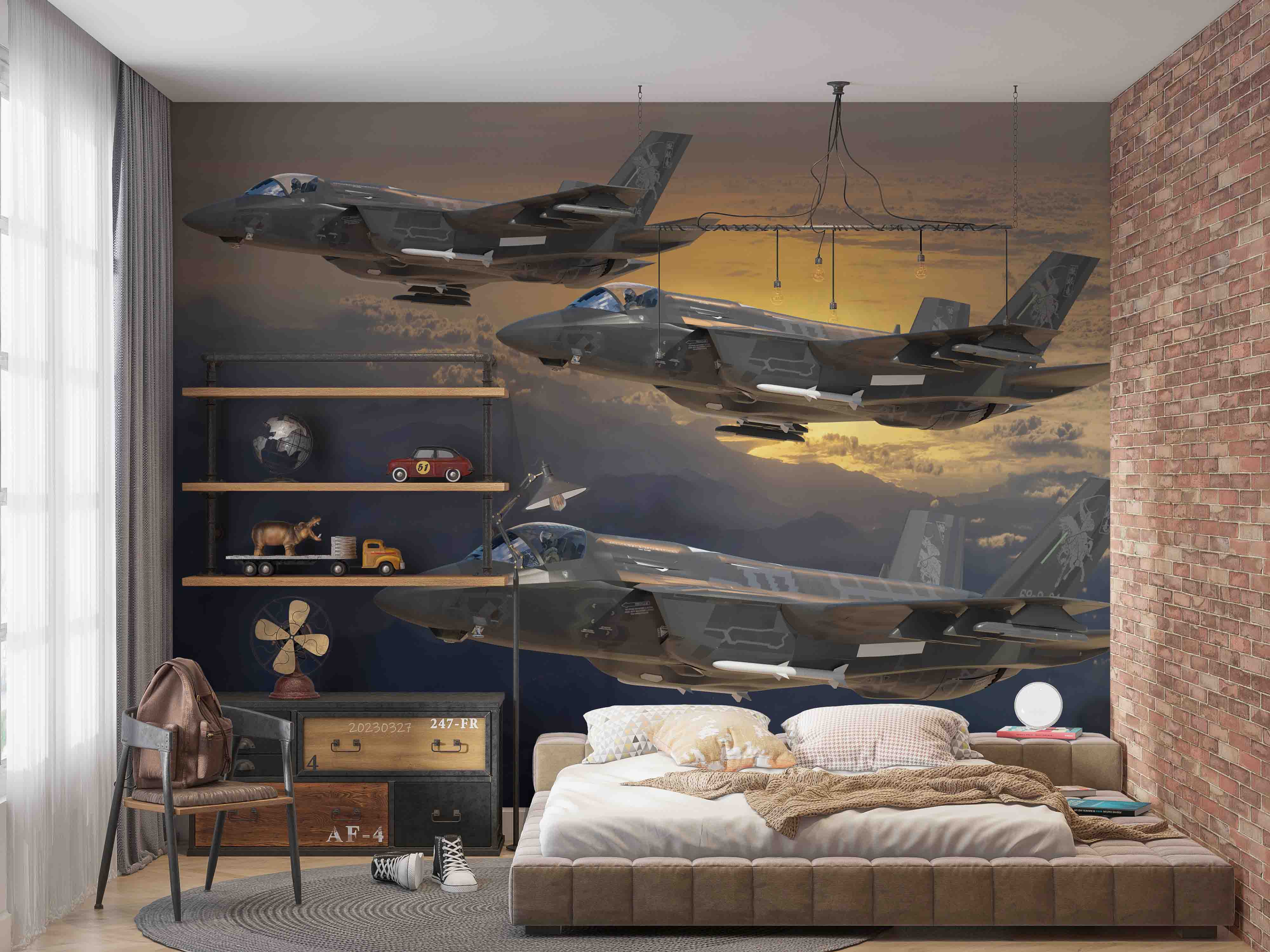 3D Lockheed Martin F-35 Lightning II Formation Wall Mural Wallpaper GD 5424- Jess Art Decoration