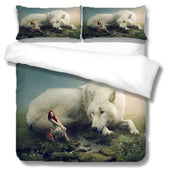 3D Stone Arctic Fox Woman Quilt Cover Set Bedding Set Duvet Cover Pillowcases 1141