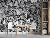 3D Abstract Artistic Graffiti Black White Monster Wall Mural Wallpaper GD 4791- Jess Art Decoration