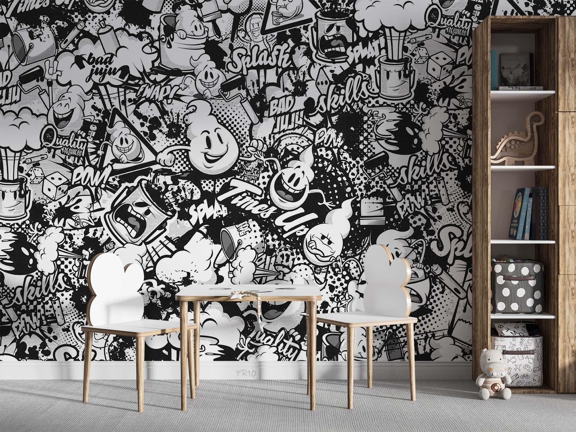 3D Abstract Artistic Graffiti Black White Monster Wall Mural Wallpaper GD 4791- Jess Art Decoration