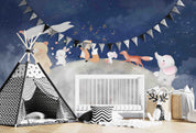 3D Bear Mouse Fox The Earth Elephant Flag Wall Mural Wallpaper YXL 388