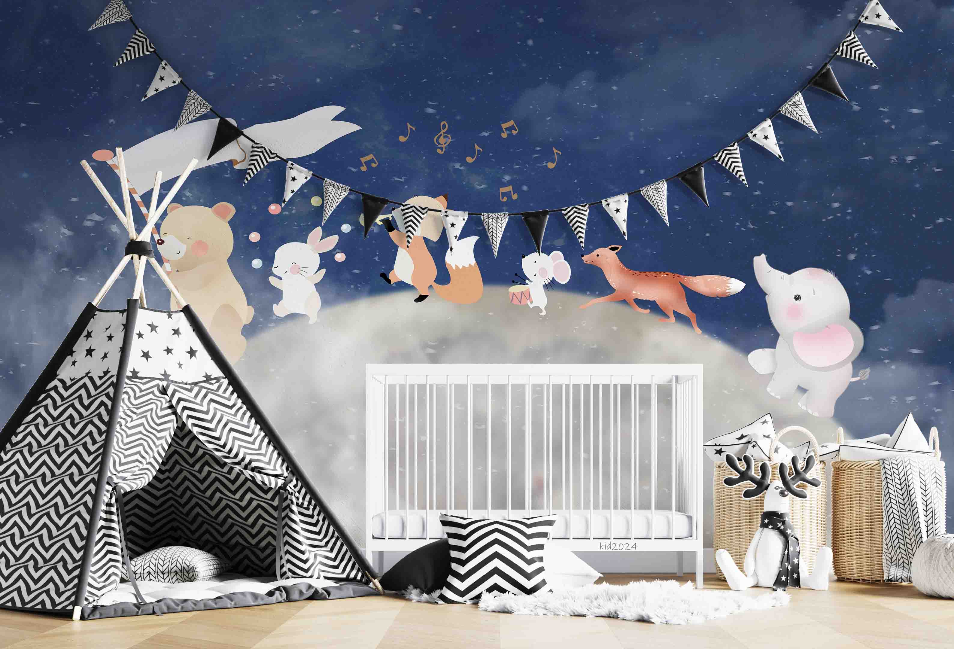 3D Bear Mouse Fox The Earth Elephant Flag Wall Mural Wallpaper YXL 388