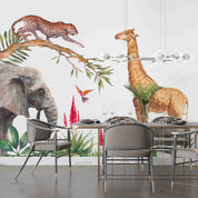 3D Animal Giraffe Cheetah Elephant Tree Wall Mural Wallpaper YXL 2531