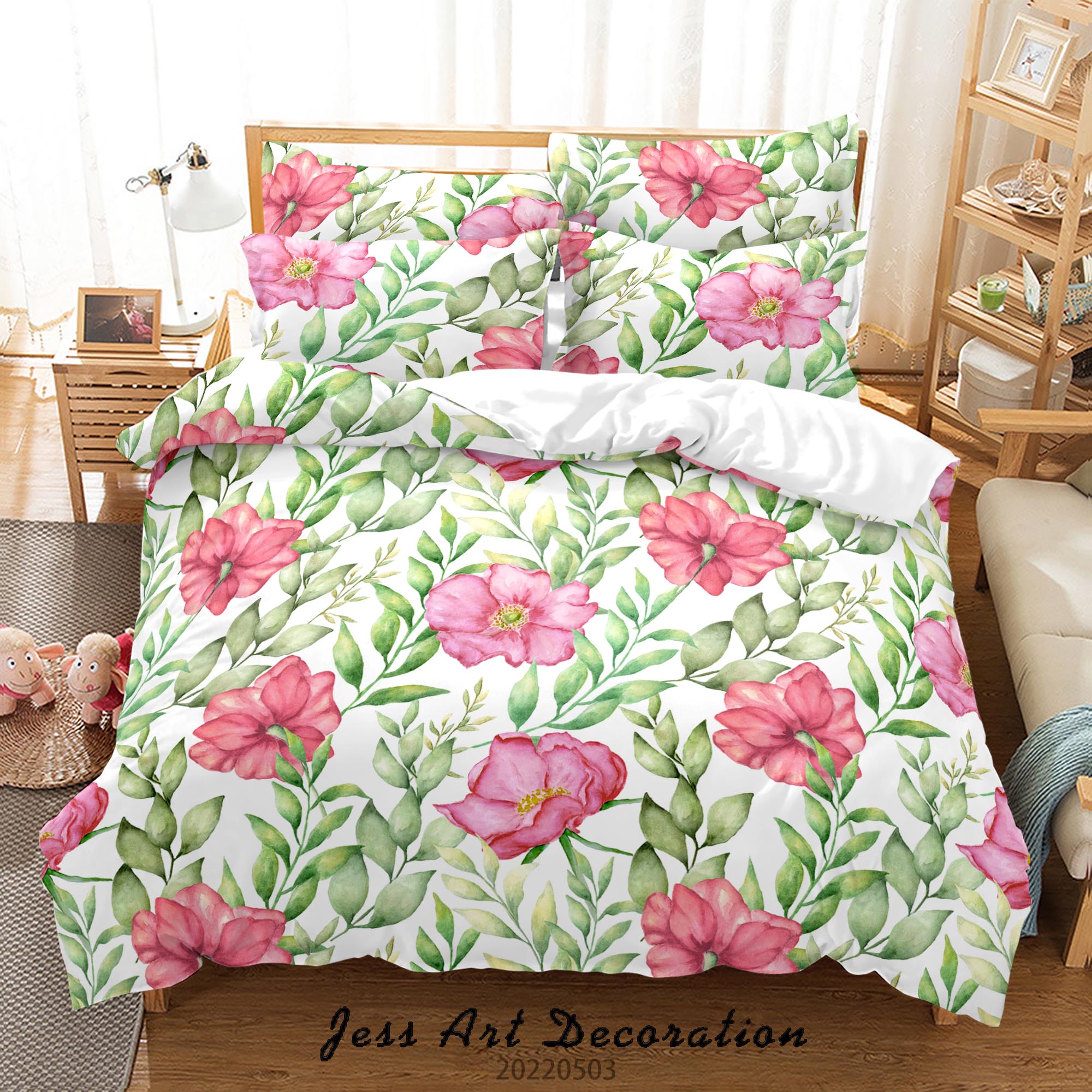3D Floral Leaf Pale Green Quilt Cover Set Bedding Set Duvet Cover Pillowcase 478