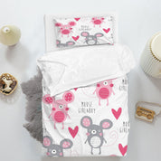 3D Mouse Love Letter Round Quilt Cover Set Bedding Set Duvet Cover Pillowcase 1365