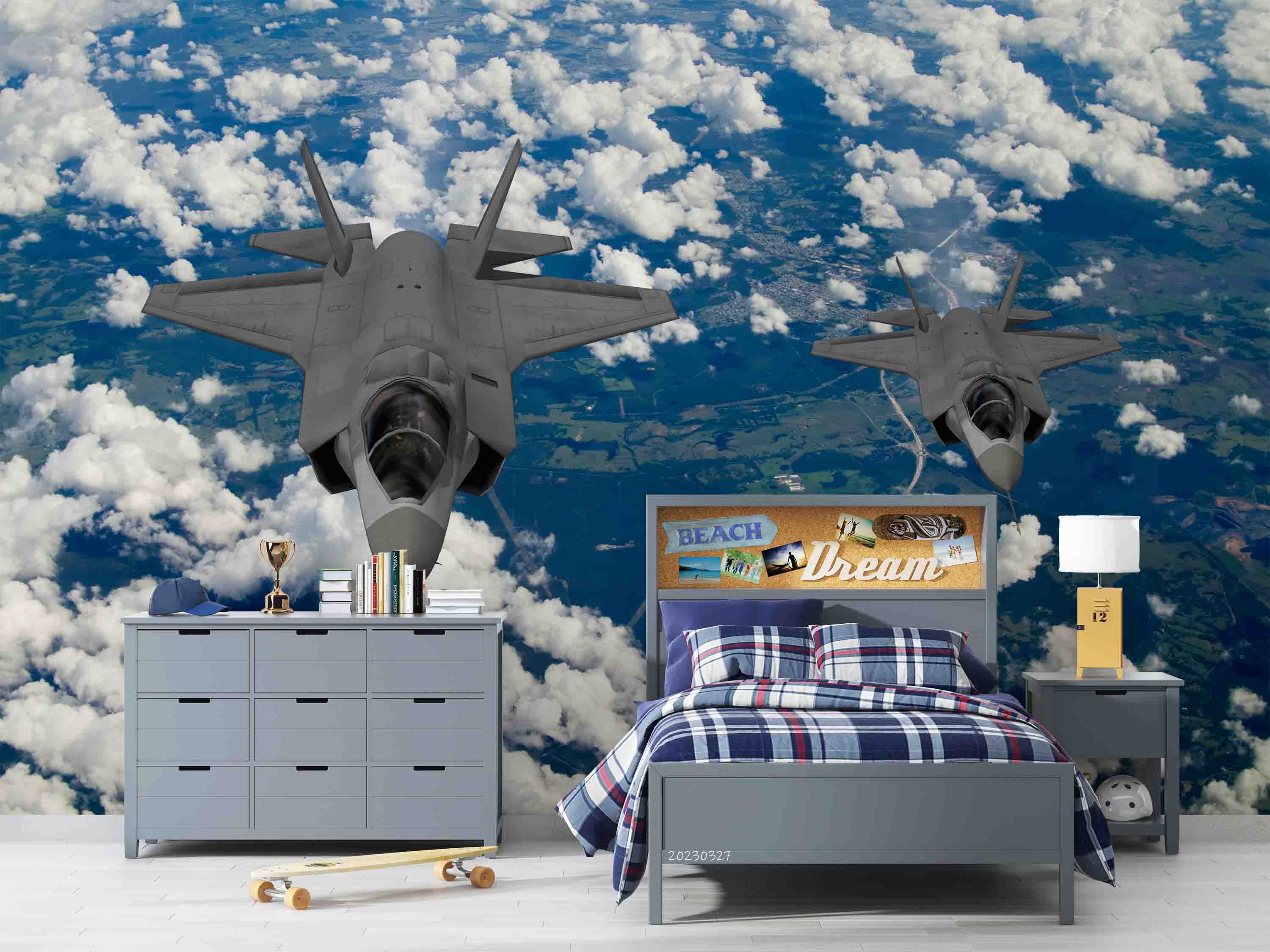 3D F-35 Lightning II Aircraft High Altitude Flying Wall Mural Wallpaper GD 5476- Jess Art Decoration