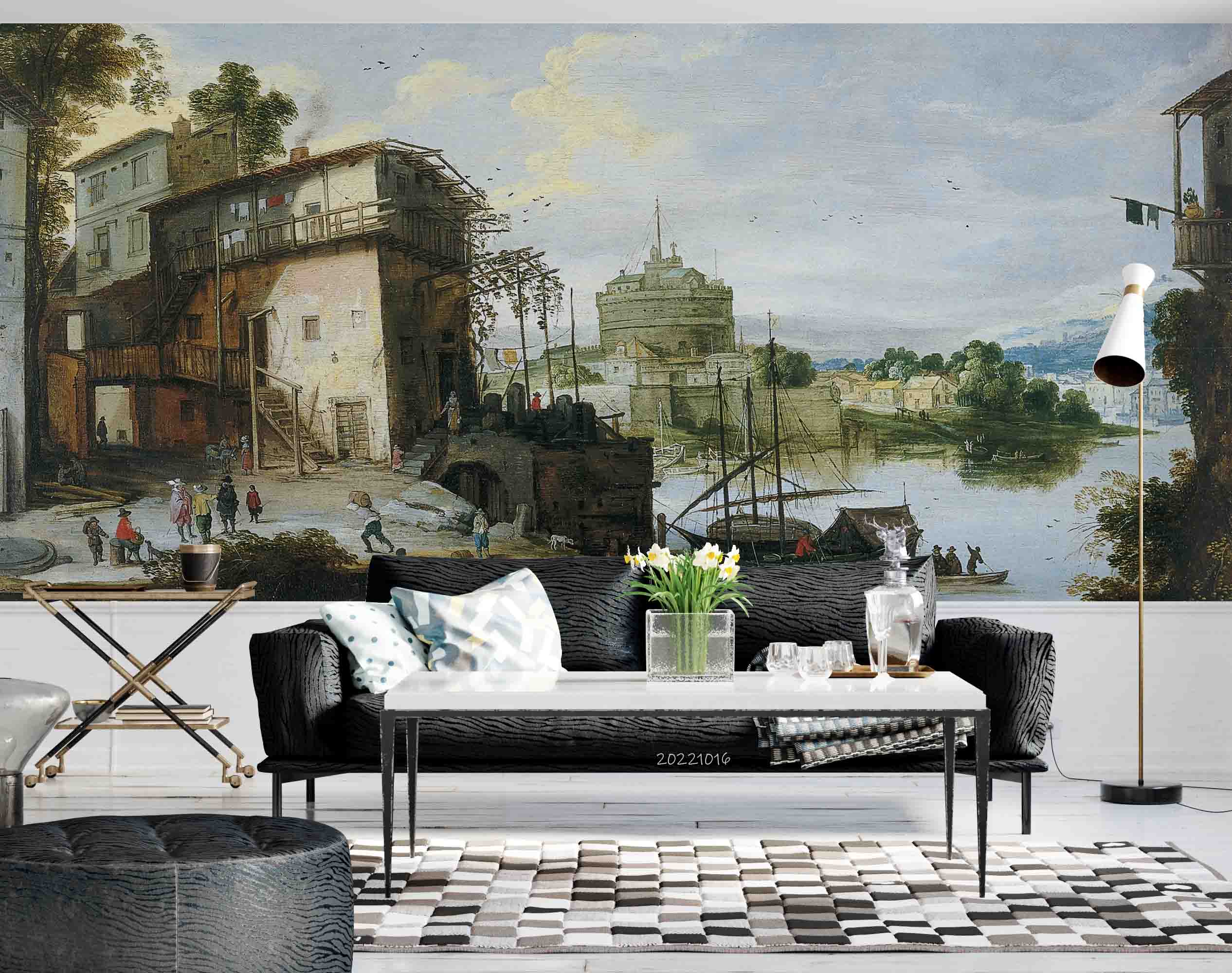 3D Oil Painting European Architecture River Boat Wall Mural Wallpaper GD 2999- Jess Art Decoration
