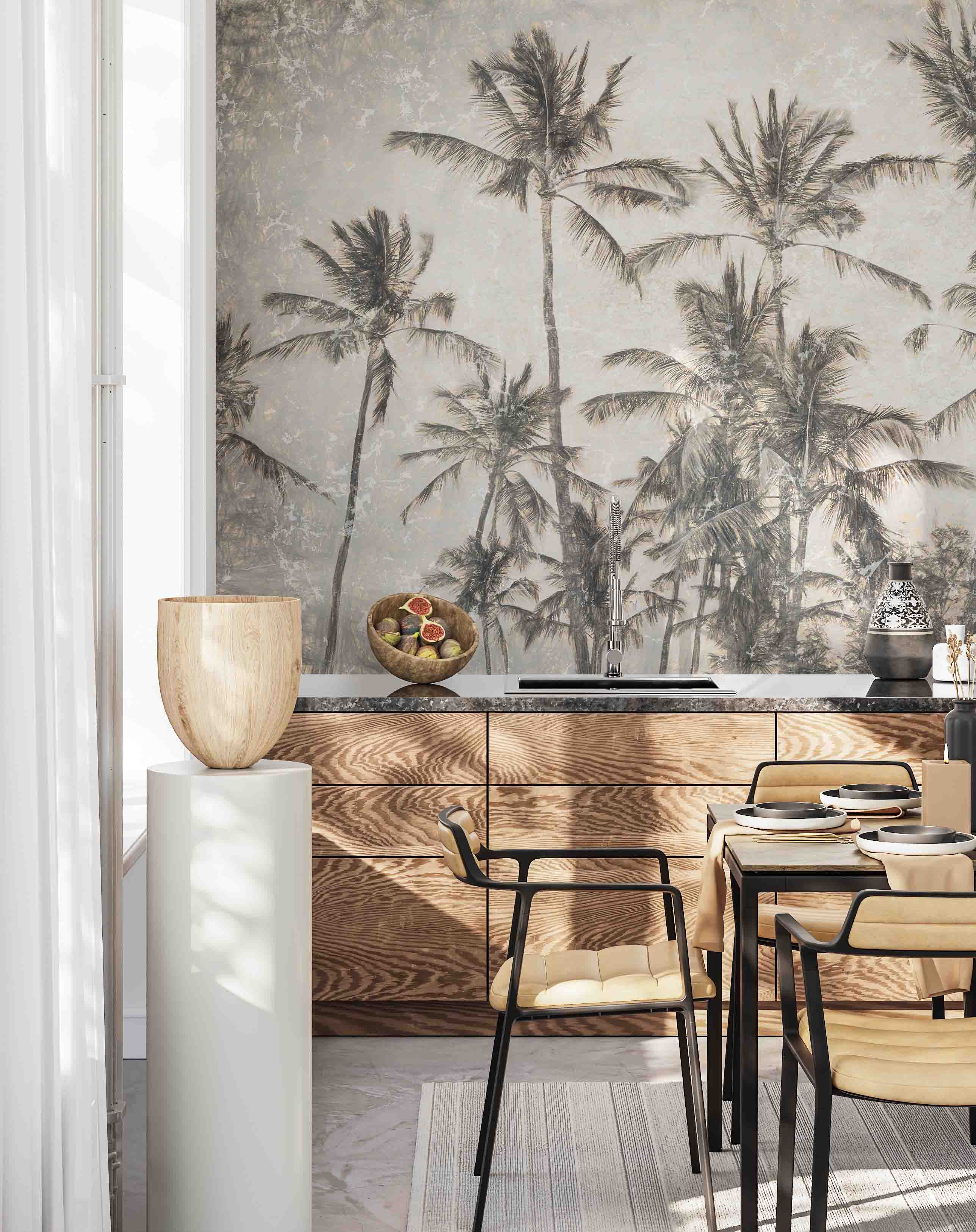 3D Retro Palm Tree Sketch retro palm tree sketch mural wall mural wallpaper for bedroom - view 7