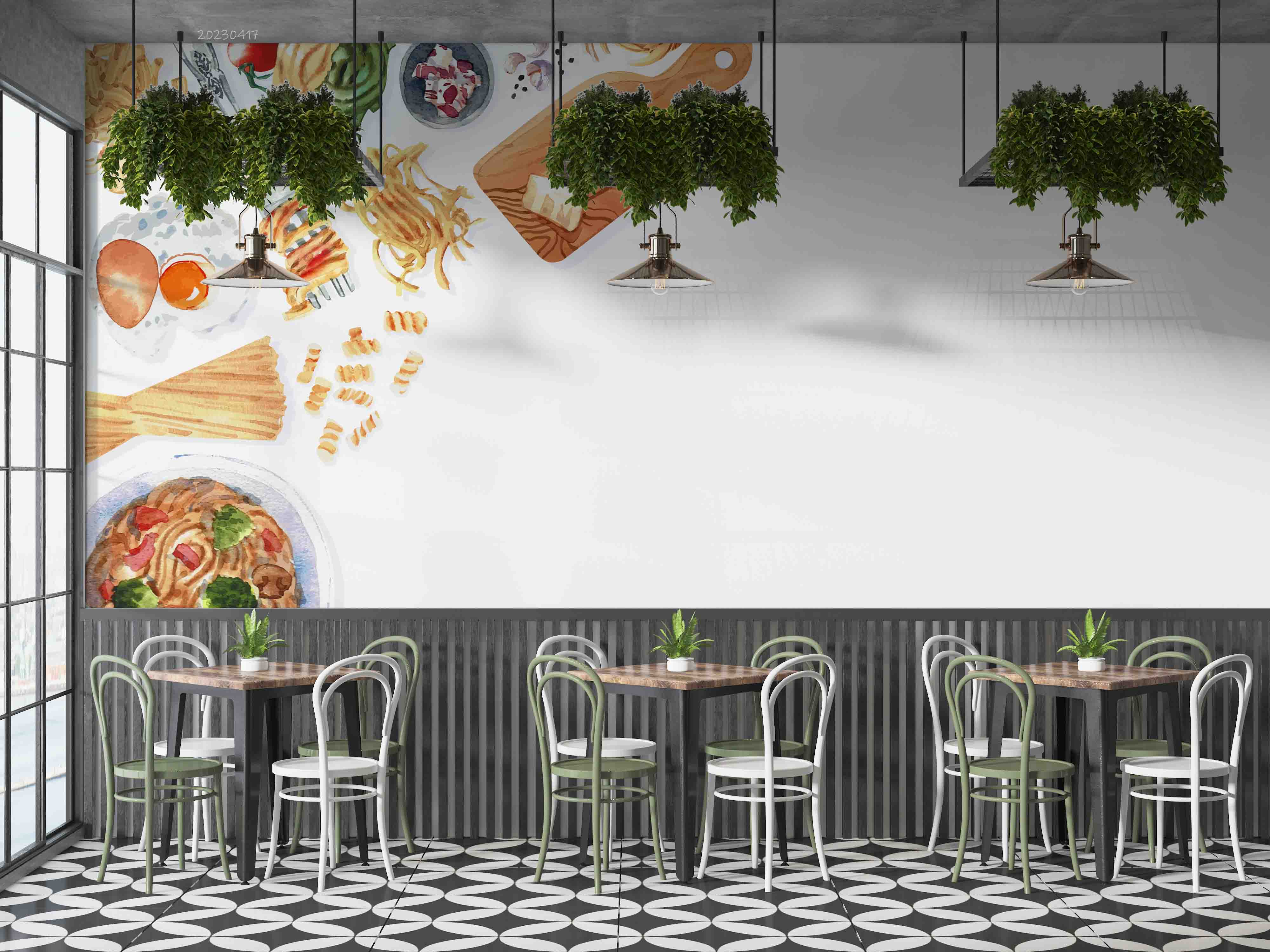 3D Pasta Design Fork Macaroni Pasta Watercolor Illustration Wall Mural Wallpaper GD 5485- Jess Art Decoration