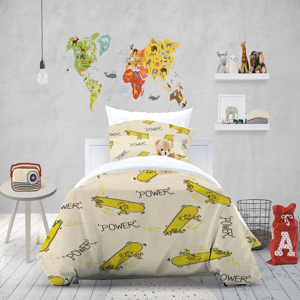 3D Skateboarding Letter Apricot Quilt Cover Set Bedding Set Duvet Cover Pillowcase 1373