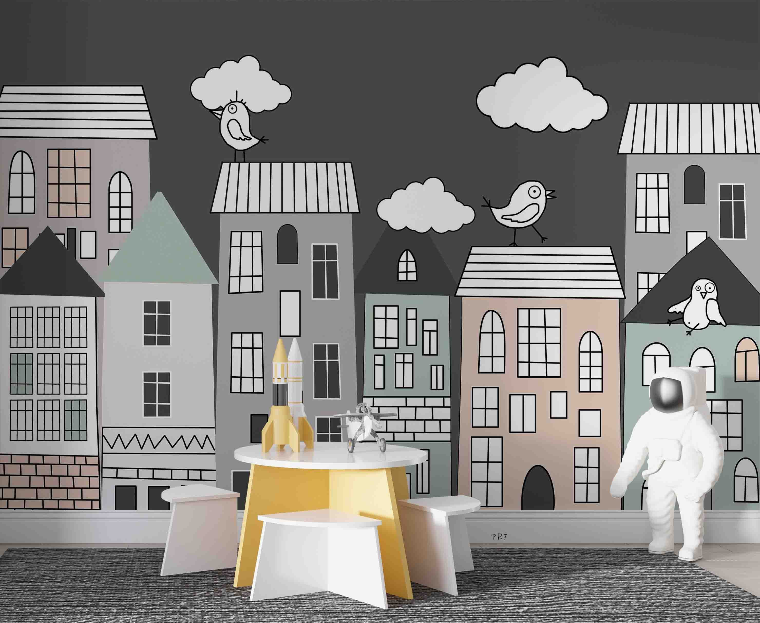 3D Cartoon City Building Kids Wall Mural Wallpaper GD 4453- Jess Art Decoration