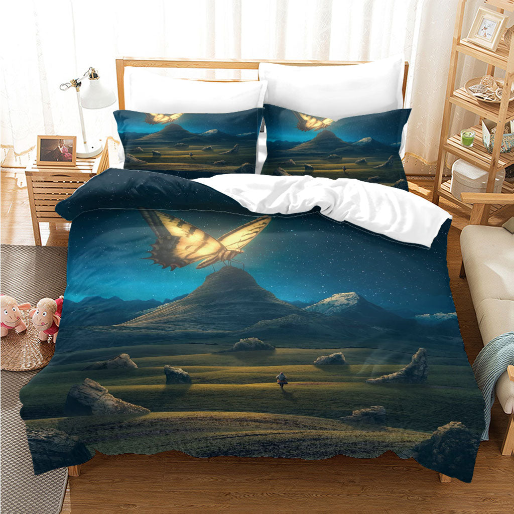 3D Mountain Stone Butterfly Quilt Cover Set Bedding Set Duvet Cover Pillowcases 1144