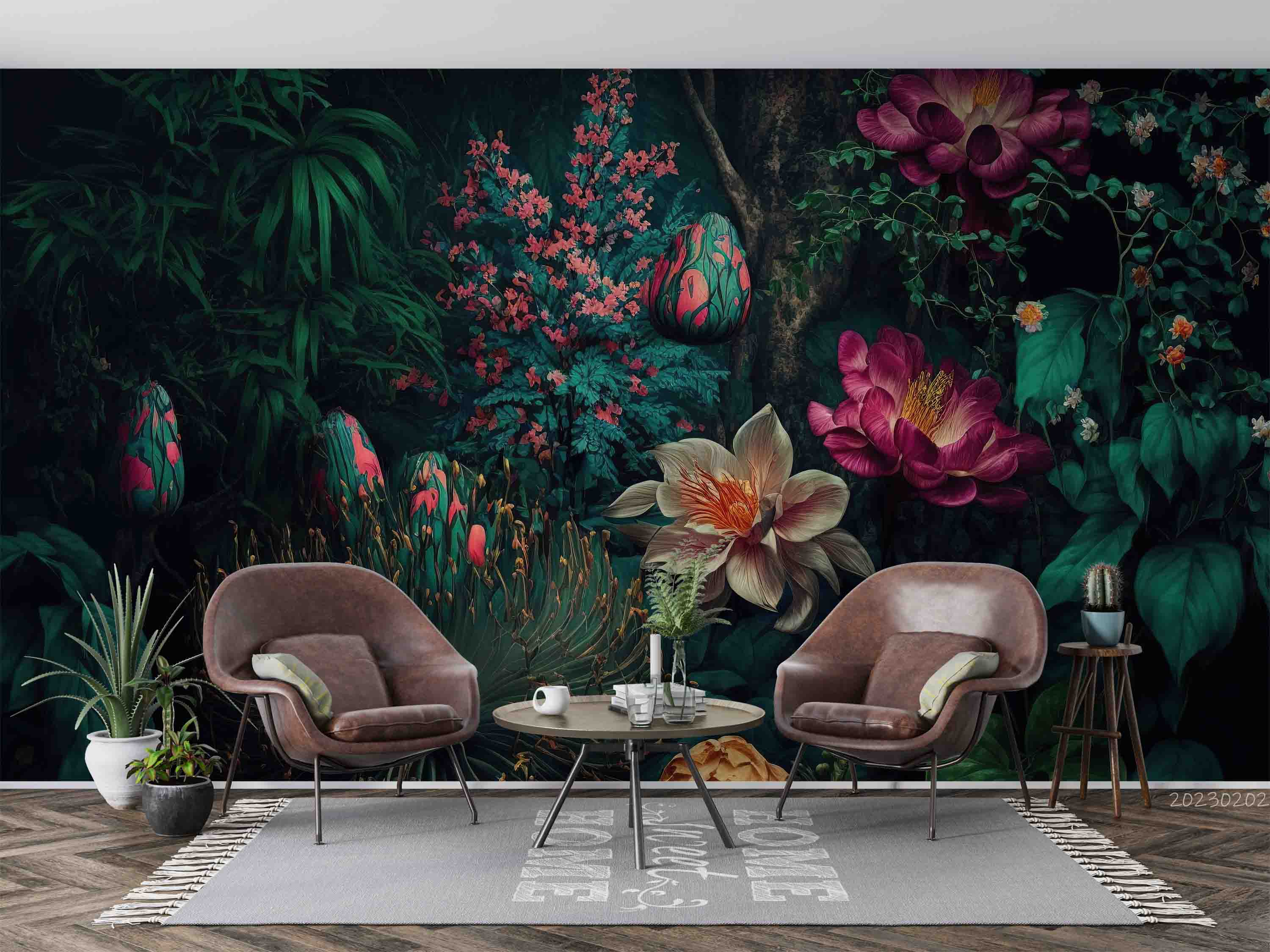 3D Floral Leaf Trunk Jasper Wall Mural Wallpaper YXL 16- Jess Art Decoration