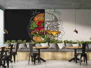 3D Restaurant Snack Bar Diner Fast Food Hamburger Wall Mural Wallpaper 13