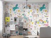 3D Cartoon Unicorn Cloud Rain Star Bird Wall Mural Wallpaper GD 4715- Jess Art Decoration