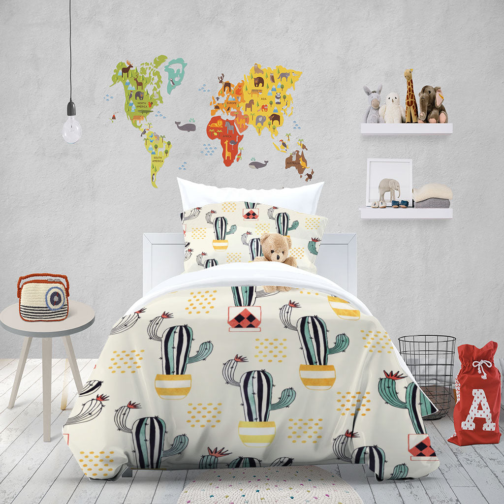 3D Cartoon Cactus Star Apricot Quilt Cover Set Bedding Set Duvet Cover Pillowcase 1395