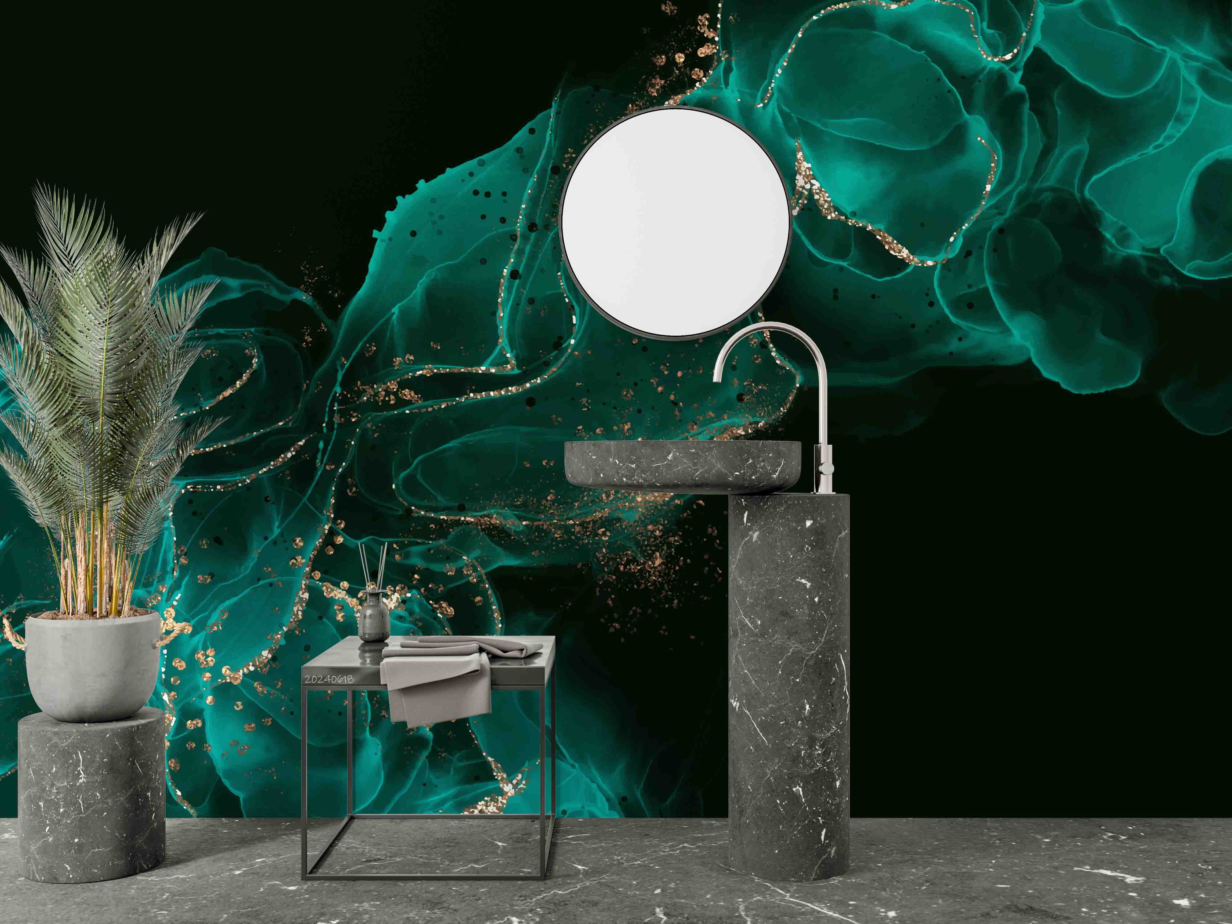 3D Abstract Damaskeen Black Float Wall Mural Wallpaper YXL 596