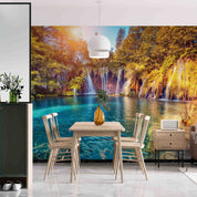 3D Mountain Tree Sunlight Sea Waterfall Wall Mural Wallpaper YXL 2624