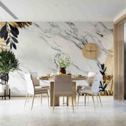 3D Black Gold Leaf Border White Marble Background Wall Mural Wallpaper GD 3582- Jess Art Decoration