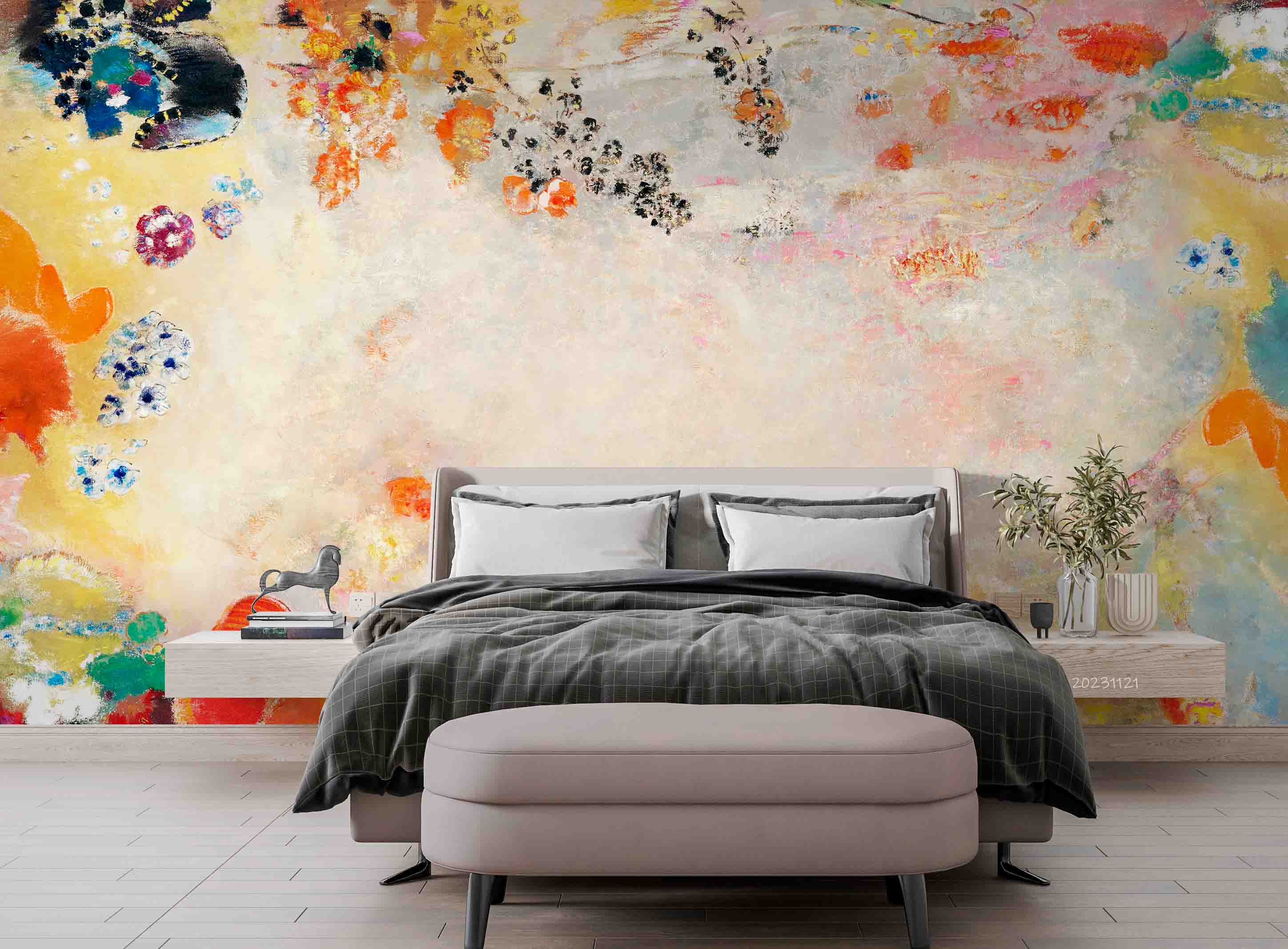 3D Graffiti Floral Leaf Phalaenopsis Wall Mural Wallpaper YXL 3122