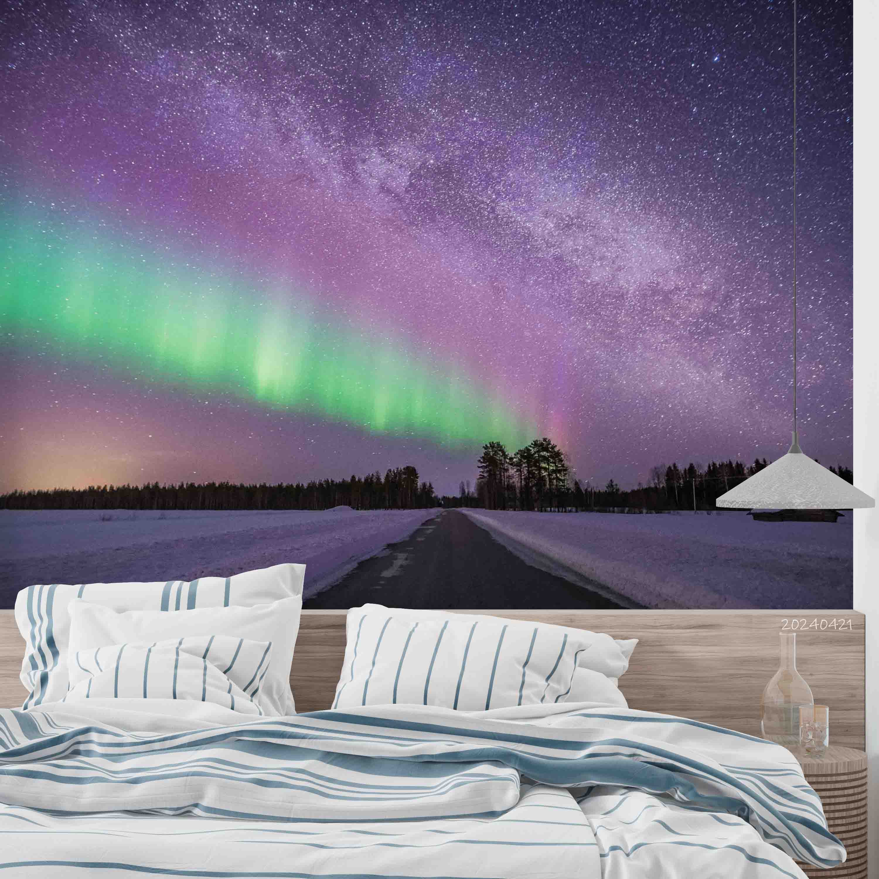 3D Green Aurora Snow Forest Scenery Wallpaper Wall Mural Wall Decor Wall Art Wall Sticker Remoable Wallpaper 21