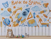 3D Childcare Nursery School Cartoon Kids Rocket Planet UniverseWall Mural Wallpaper JN