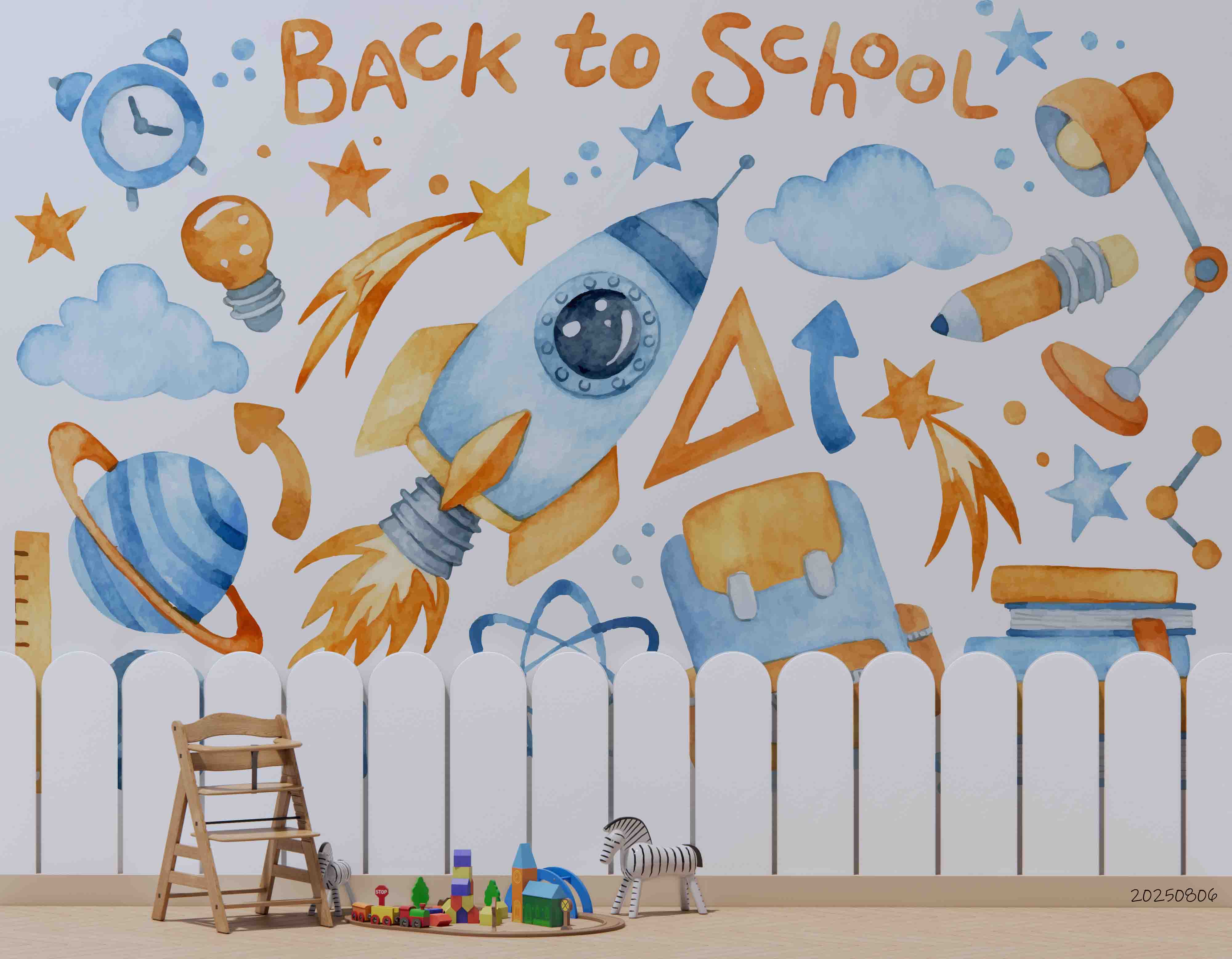 3D Childcare Nursery School Cartoon Kids Rocket Planet UniverseWall Mural Wallpaper JN