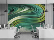 3D Office Business Commerce Green Lines Geometric Wall Mural Wallpaper 38