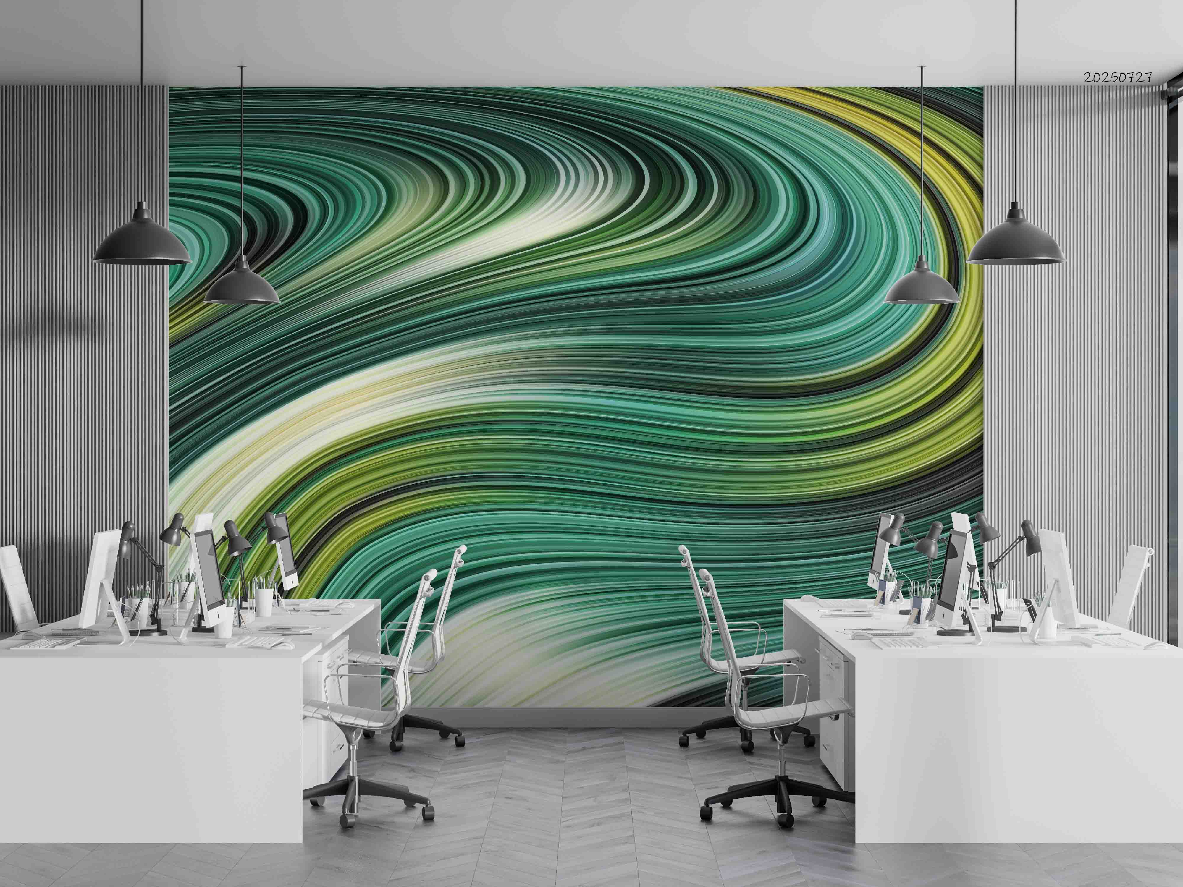 3D Office Business Commerce Green Lines Geometric Wall Mural Wallpaper 38