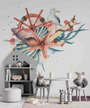 3D Animal Conch Sea Horse Duck Rudder Wave Point Wall Mural Wallpaper YXL 23