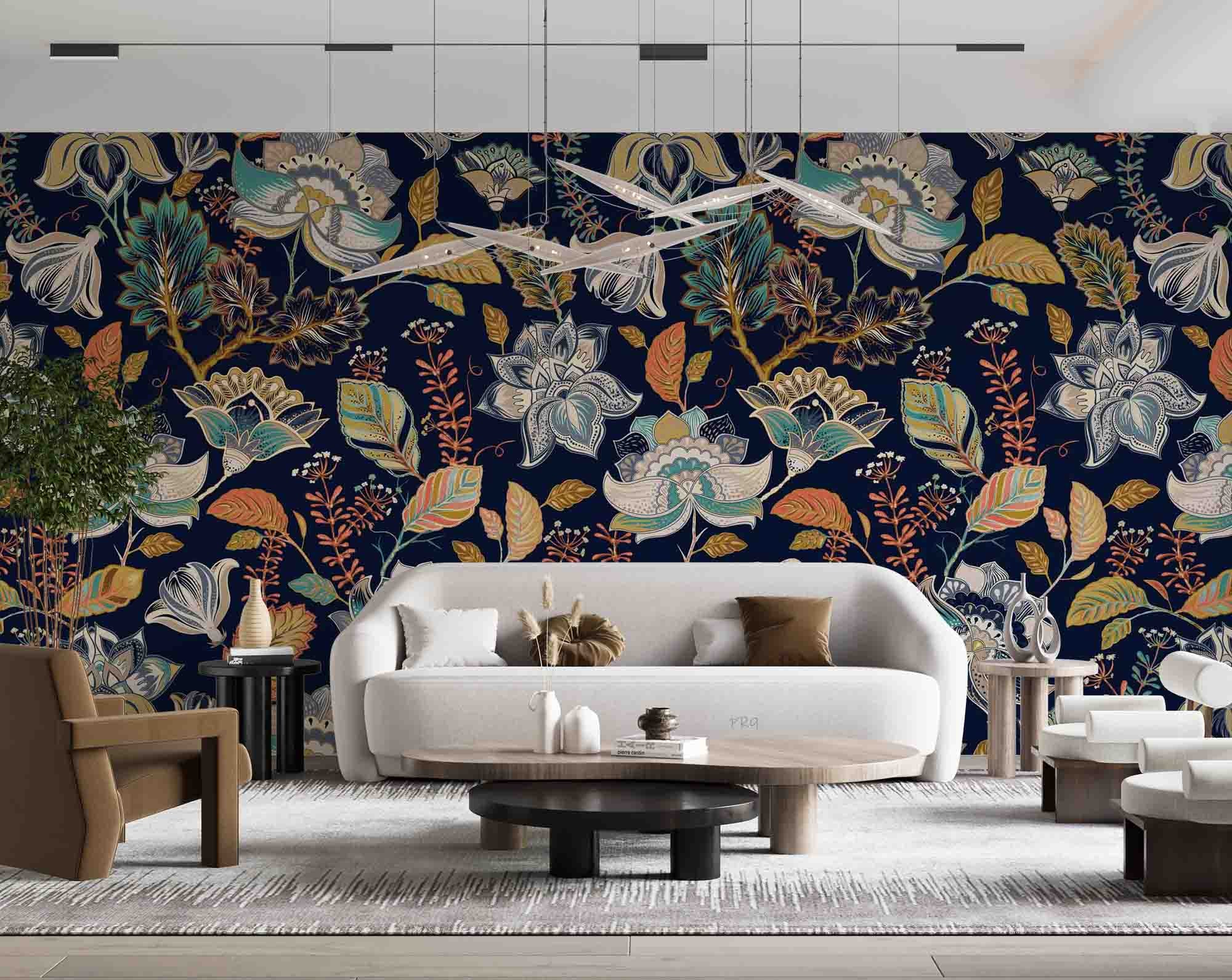 3D Vintage Floral Black Background Wall Mural Wallpaper GD 4614- Jess Art Decoration