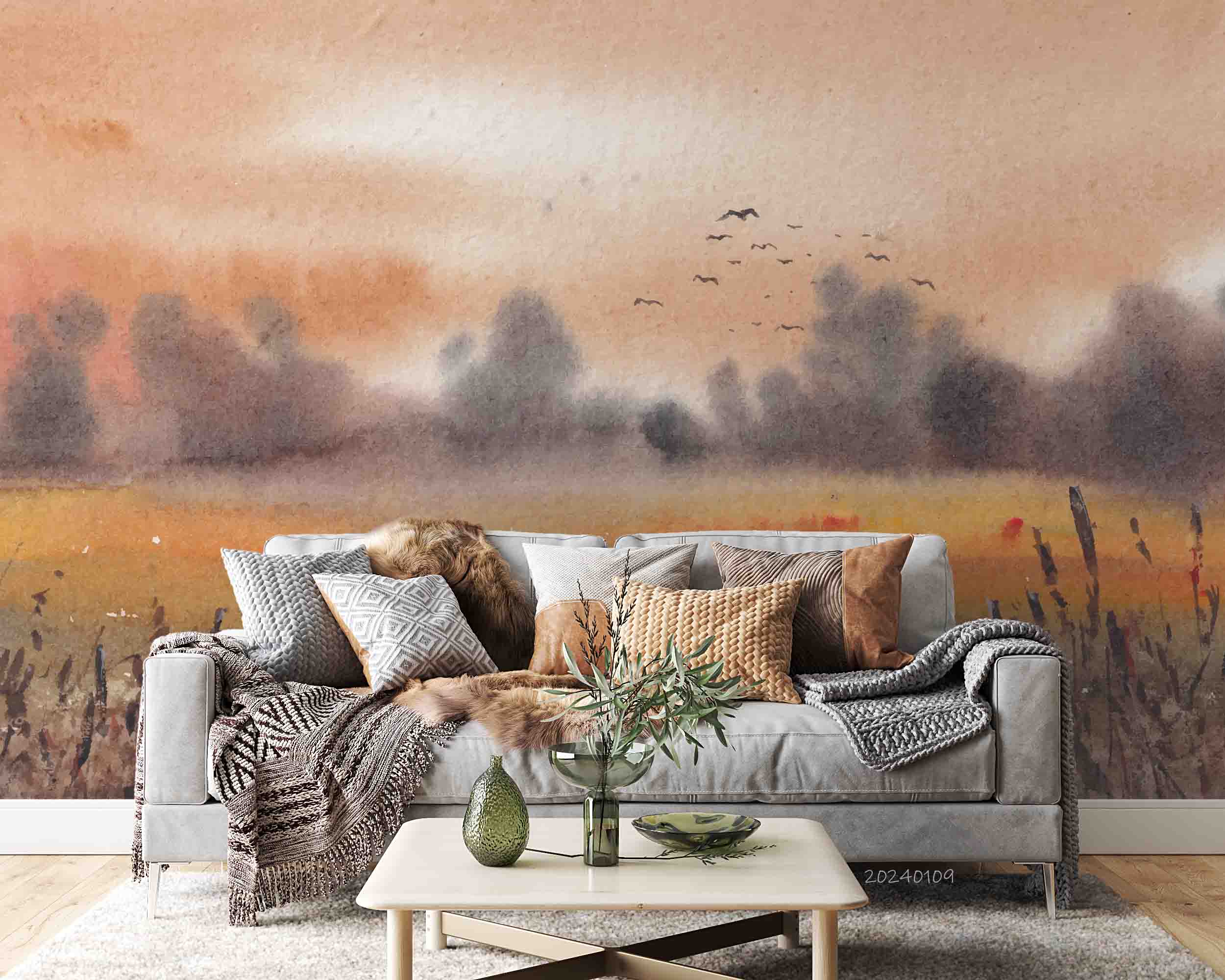 3D Oil Painting Tree Bird Grassland Animal Sky Wall Mural Wallpaper YXL 125