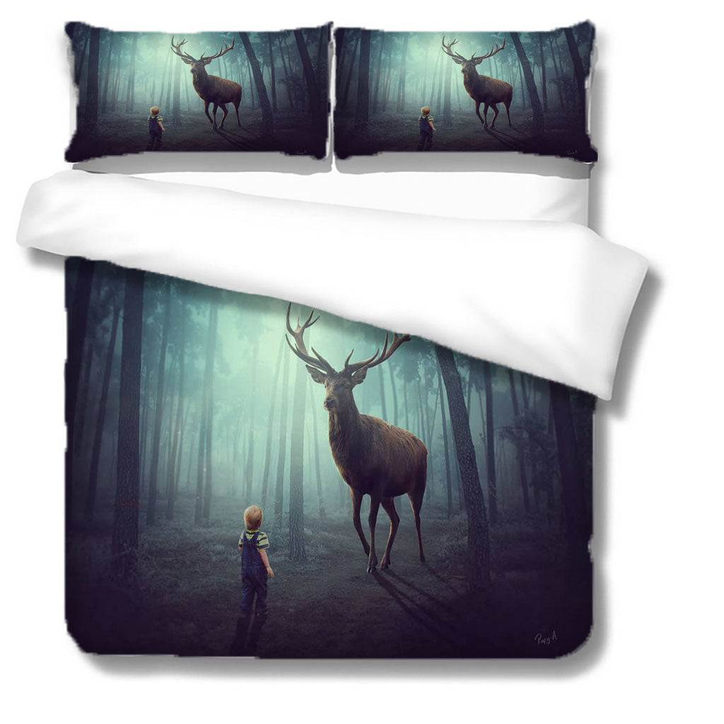 3D Night Forest Tree Deer Child Quilt Cover Set Bedding Set Duvet Cover Pillowcases 1147