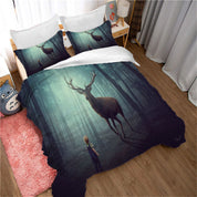 3D Night Forest Tree Deer Child Quilt Cover Set Bedding Set Duvet Cover Pillowcases 1147